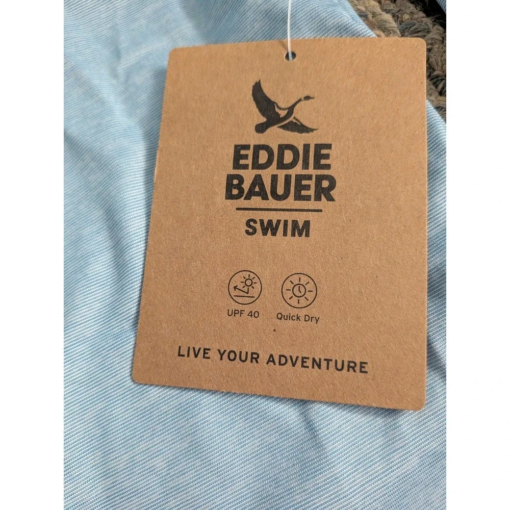 Eddie Bauer Swim Set Mens L Slate Blue Sun Hoodie Volley Trunks 7in EMX5803 NEW